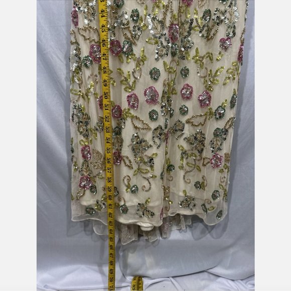 NWT $698 Mac Duggal [ 4 ] Long Sleeve Floral Embellished Gown in Nude Mult #Q633 - Picture 7 of 15